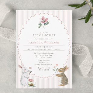 Invitación Rayas Rosadas Conejo del Bosque Fiesta para Bebé N