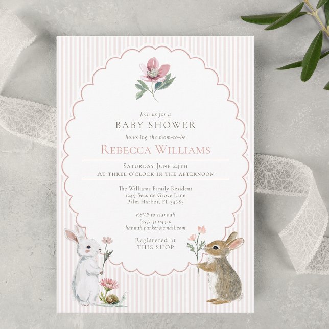 Invitación Rayas Rosadas Conejo del Bosque Fiesta para Bebé N (Subido por el creador)