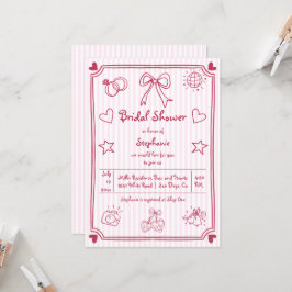 Invitación Rayas rosadas dibujadas a mano ducha de novia