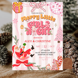 Invitación Rayas Rosadas Dulce Navidad Retro Noche de Chicas