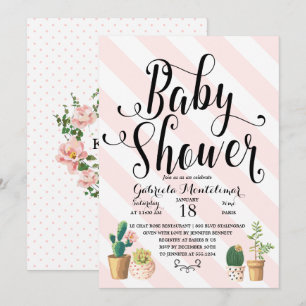 Invitación Rayas rosadas El Amor Crece Dulce Cactus Baby Show