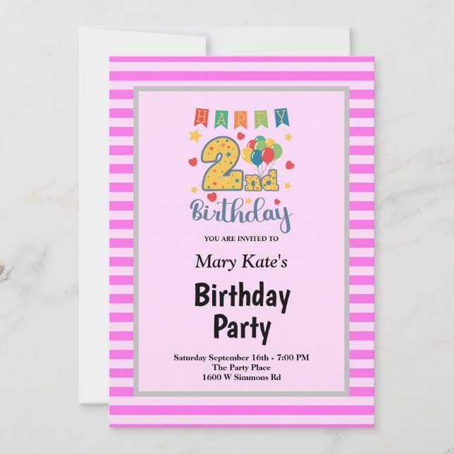 Invitación Rayas rosadas enmarcadas en Fiesta de cumpleaños n (Anverso)
