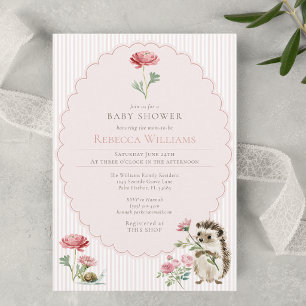Invitación Rayas Rosadas Erizo del Bosque Shower de Bebé