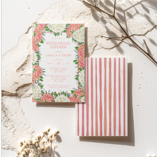 Invitación Rayas rosadas Hydrangeas Boda Ensayo Cena