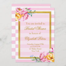 Rayas rosadas marco dorado flor ducha de novia