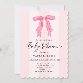 Invitación Rayas rosadas modernas Coquette Bow Baby Shower