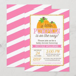 Invitación Rayas rosadas Oro Pequeña Calabaza Caída Baby Show