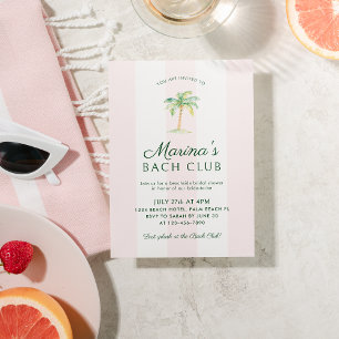 Invitación Rayas rosadas Palm Beach Bach Club Despedida de so