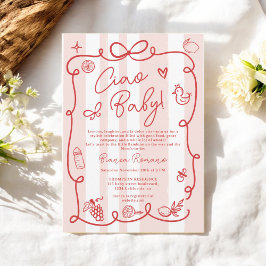 Invitación Rayas rosadas retro Ciao Baby Shower de temática i