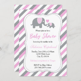 Invitación Rayas rosadas y grises elefante bebé | BABY SHOWER
