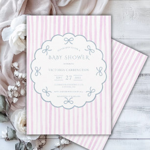 Invitación Rayas rosadas y lazos azules Fiesta Vintage de Bab