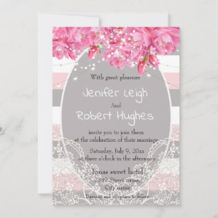 Invitación Rayas rosas boda de encaje floral
