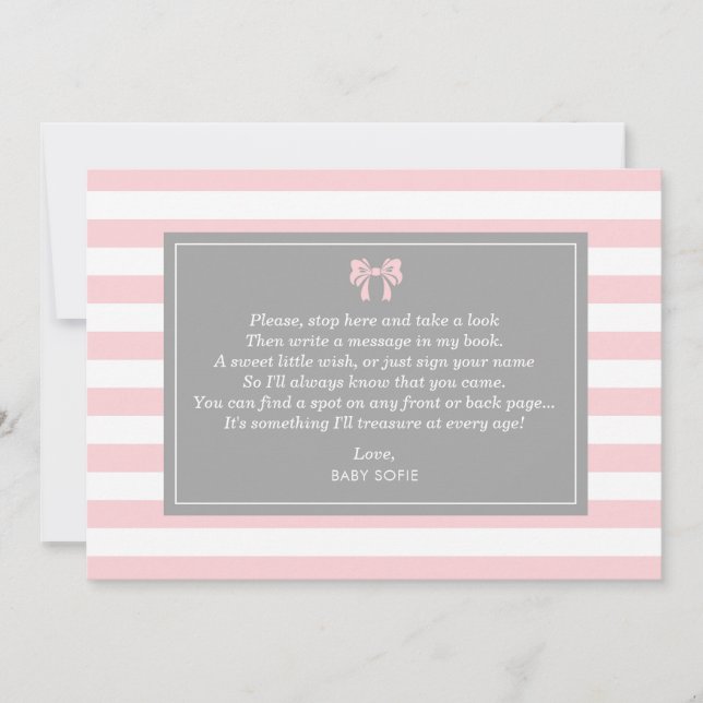 Invitación Rayas rosas con el libro de invitados Baby Shower  (Anverso)