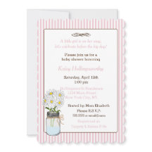 Rayas rosas con flores en Baby Shower de Mason Jar