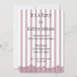 Invitación Rayas rosas y cumpleaños de encaje