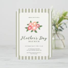 Invitación Rayas Simples Floral Brunch del Día de la Madre