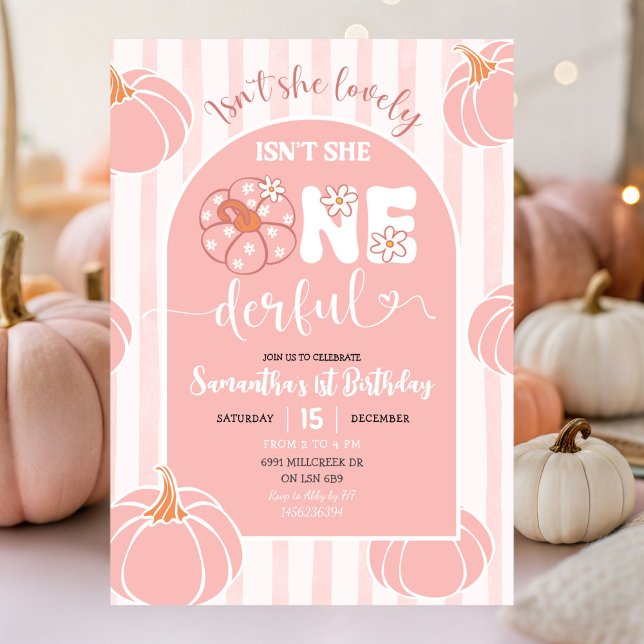 Invitación Rayas singulares rosadas Calabaza Abierto Cumpleañ (Subido por el creador)