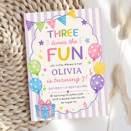Invitación Rayas Tres Veces Divertido Cumpleaños Colorido