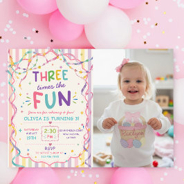 Invitación Rayas Tres Veces Divertido Cumpleaños Colorido