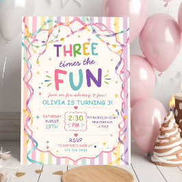 Invitación Rayas Tres Veces Divertido Cumpleaños Colorido