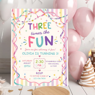 Invitación Rayas Tres Veces Más Divertido Cumpleaños Colorido
