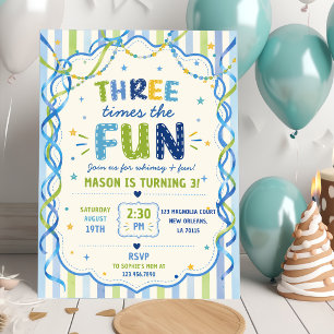 Invitación Rayas Tres Veces Más Divertido Cumpleaños Colorido