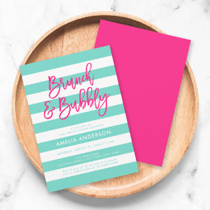 Invitación Rayas turquesas Brunch rosa Bubbly Brillain Shower