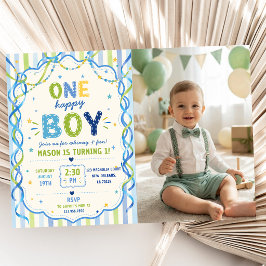 Invitación Rayas Un Niño Feliz Cumpleaños Colorido