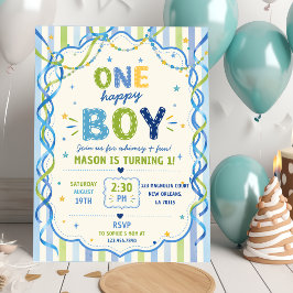 Invitación Rayas Un Niño Feliz Cumpleaños Colorido