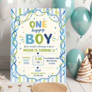 Invitación Rayas Un Niño Feliz Cumpleaños Colorido