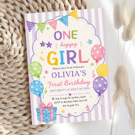 Invitación Rayas Una Niña Feliz Cumpleaños Colorido