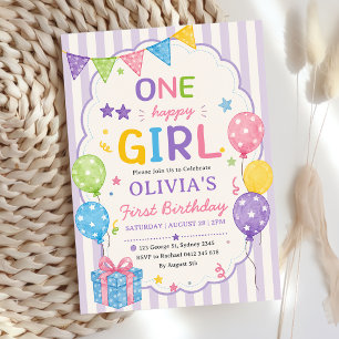 Invitación Rayas Una Niña Feliz Cumpleaños Colorido