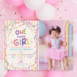 Invitación Rayas Una Niña Feliz Cumpleaños Colorido
