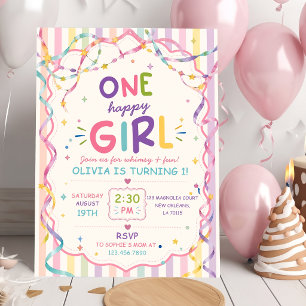 Invitación Rayas Una Niña Feliz Cumpleaños Colorido