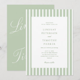 Invitación Rayas Verde Salvia Clásico Verano Boda 
