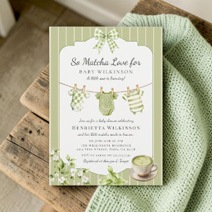 Invitación Rayas Verde Salvia "Tanto Amor Matcha" Baby Shower