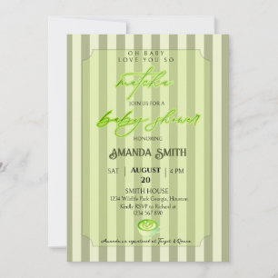 Invitación Rayas Verde Salvia Te Aman Tanto Bebé Cumple Verde