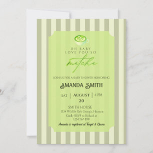 Invitación Rayas Verde Salvia Te Aman Tanto Bebé Cumpleaños T