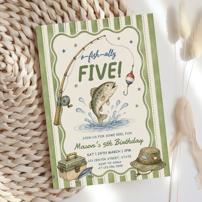 Invitación Rayas Verdes Cumpleaños O-Fish-Ally Cinco (Subido por el creador)