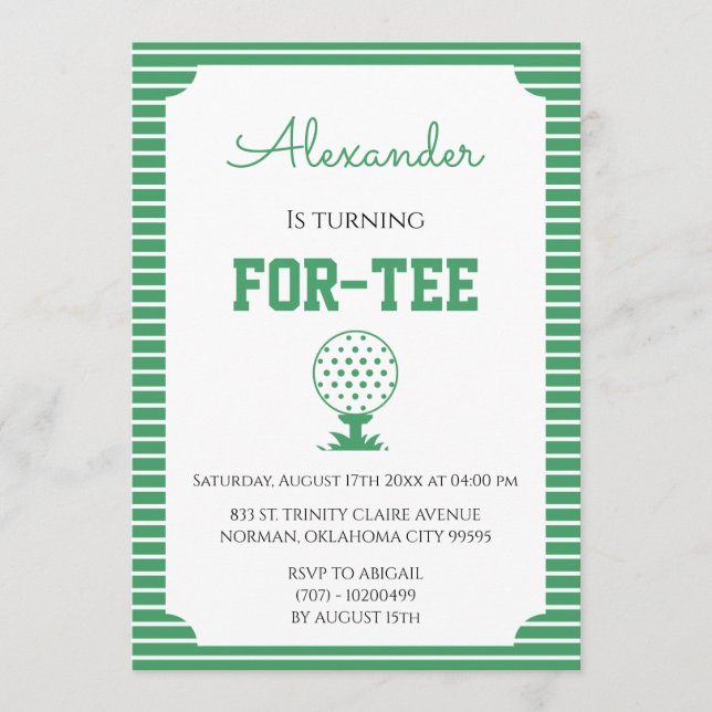 Invitación Rayas Verdes Golf Cumpleaños 40 (Anverso)