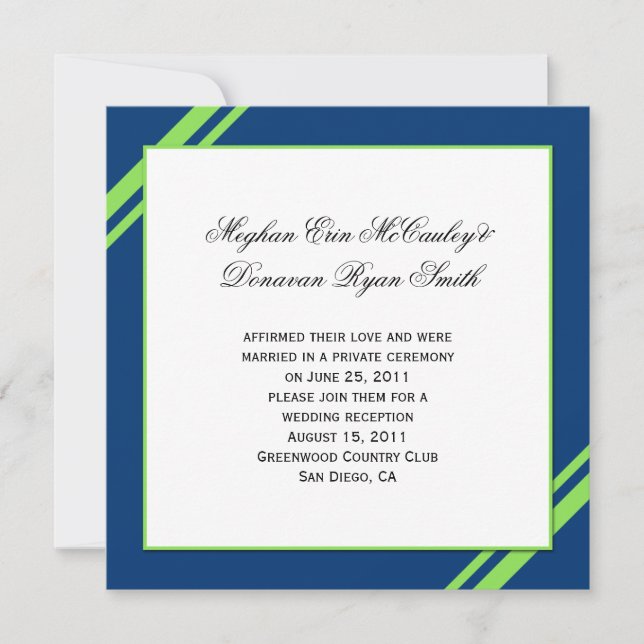 Invitación Rayas Verdes Lima y Azul Marino Bodas Post (Anverso)