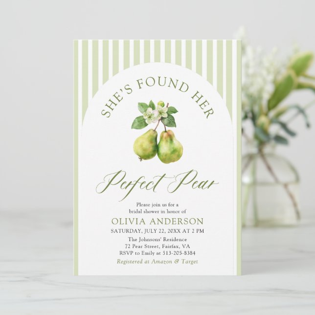 Invitación Rayas verdes modernas Perfecto Pear Bridal Shower (Anverso de pie)