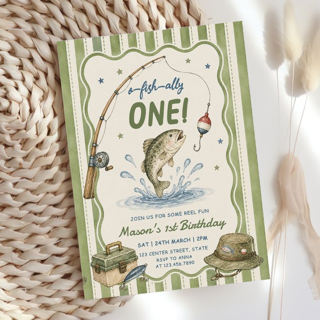 Invitación Rayas Verdes O-Fish-Ally Un Cumpleaños  (Subido por el creador)