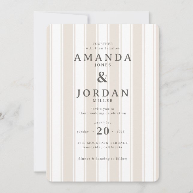 Invitación Rayas verticales beige elegantes (Anverso)