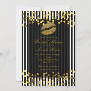 Invitación Rayas verticales blancas y negras Beso de labios d