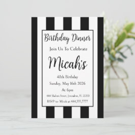 Invitación Rayas Verticales Blancas y Negras Modernas Elegant
