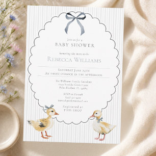 Invitación Rayas y Lazo Patito de Bosque Niño Bebé Show