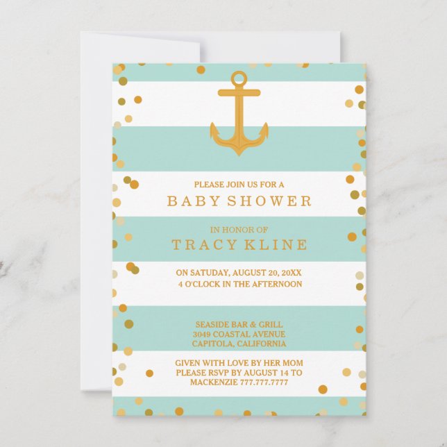 Invitación Rayas y puntos náuticos Baby Shower o Sprinkle (Anverso)