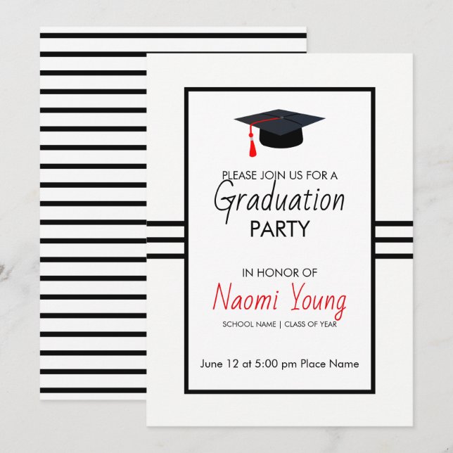 Invitación Rayas Y Tapa Negros (Anverso / Reverso)