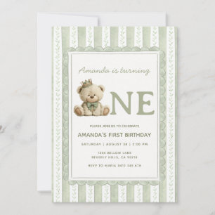 Invitación Rayita Verde Salvia Primera Cumpleaños Floral Raya
